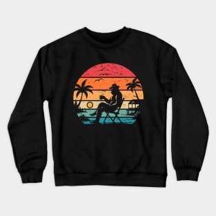 Bigfoot Sasquatch On The Beach Retro Sunset Tropical Beach Crewneck Sweatshirt